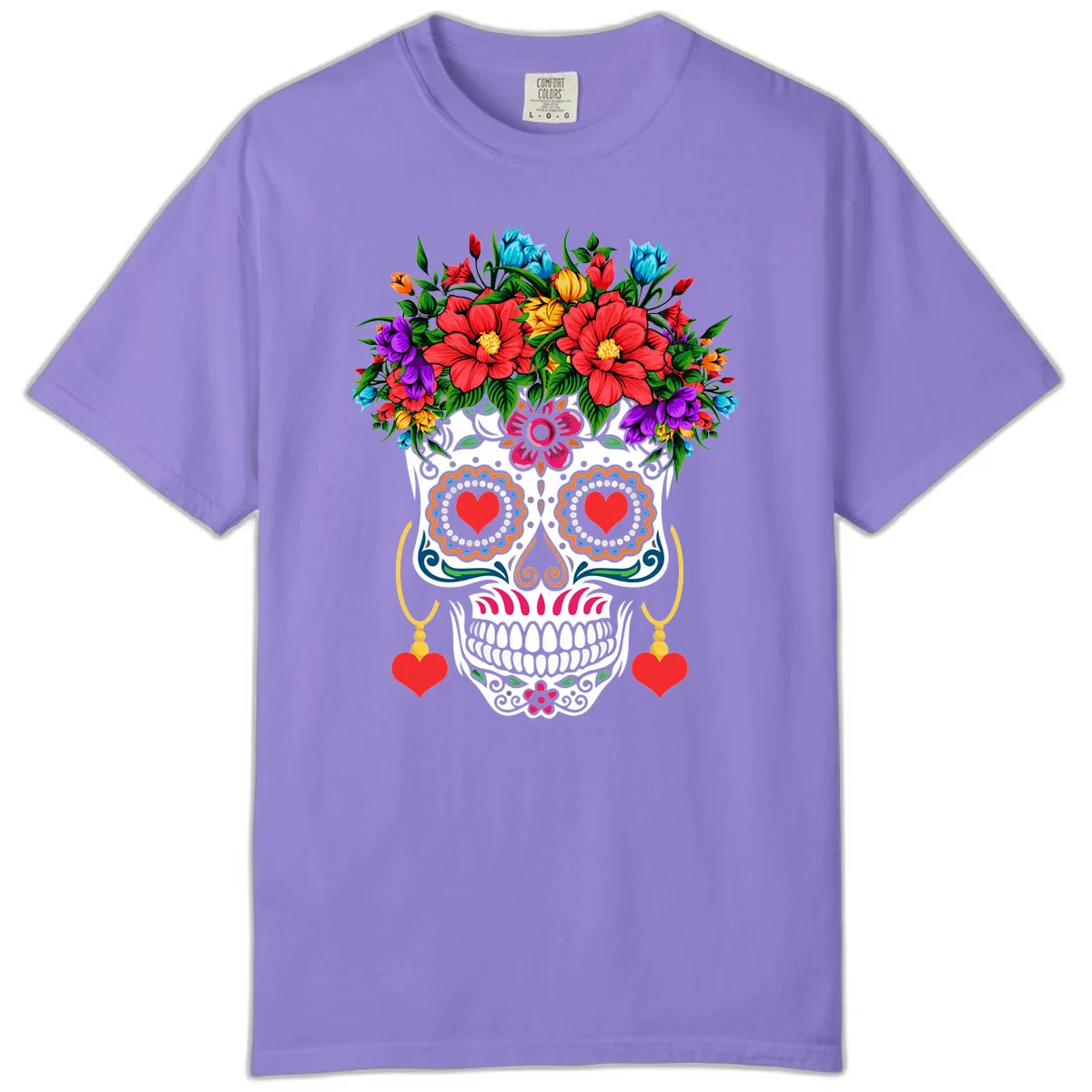 Floral Crown Calavera Sugar Skull Comfort Color in Violet