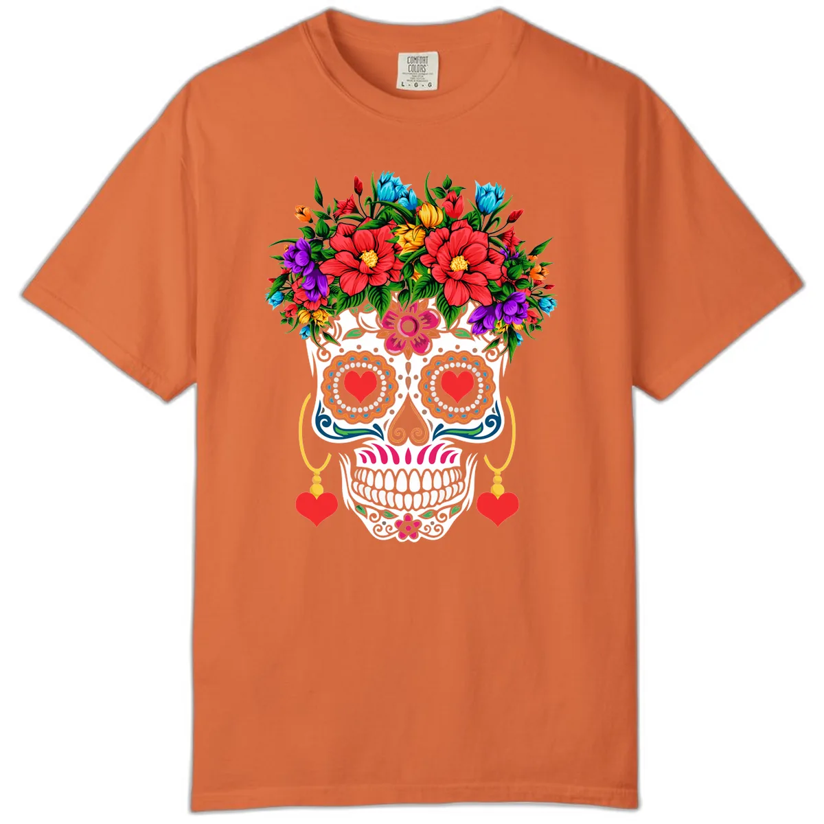 Floral Crown Calavera Sugar Skull Comfort Color in Burnt Orange