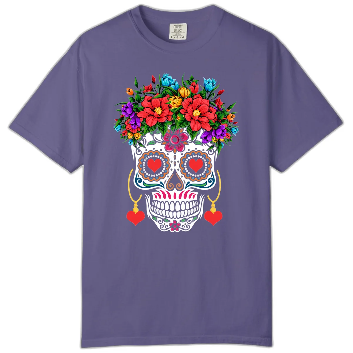 Floral Crown Calavera Sugar Skull Comfort Color in Grape