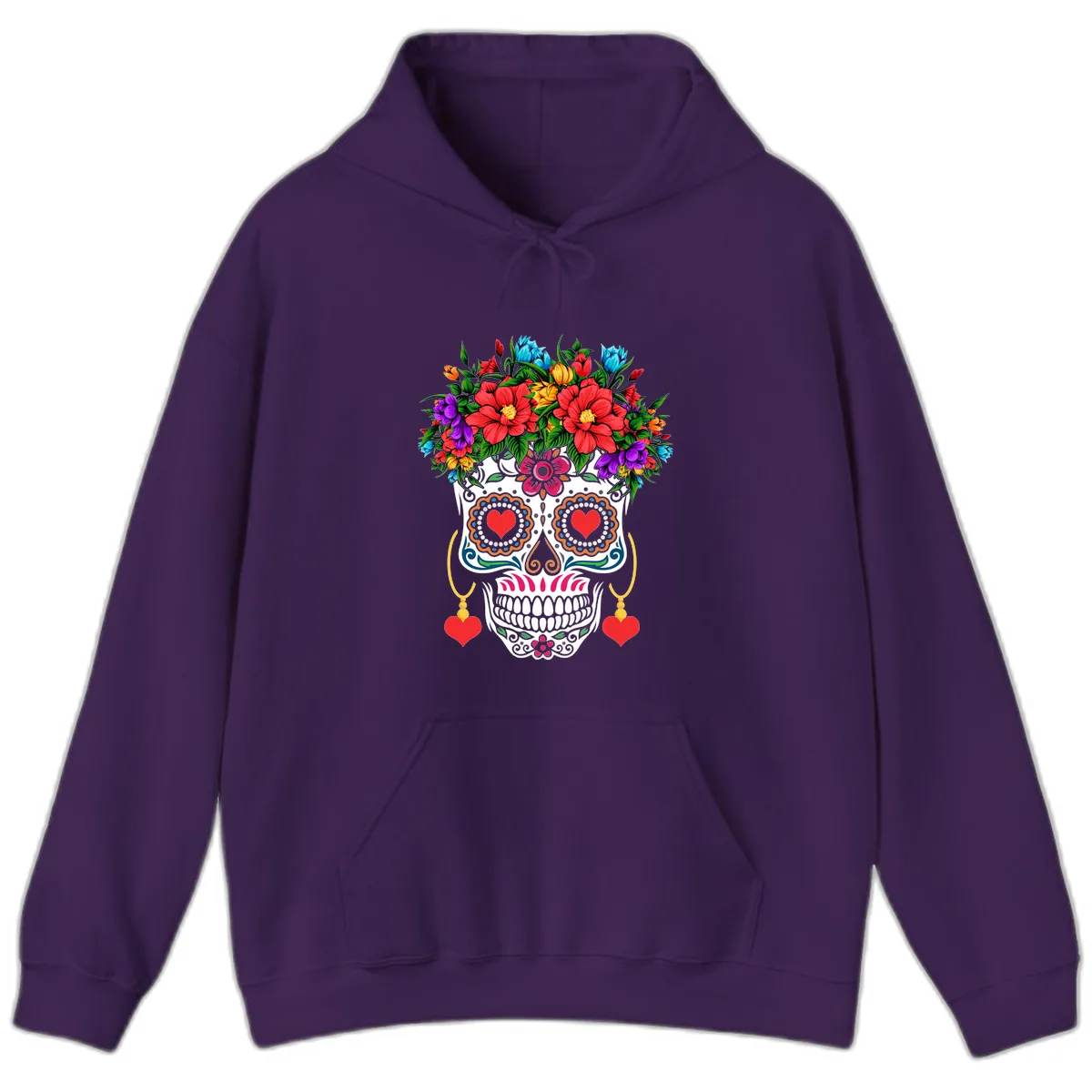 Floral Crown Calavera Sugar Skull Hoodie in Purple