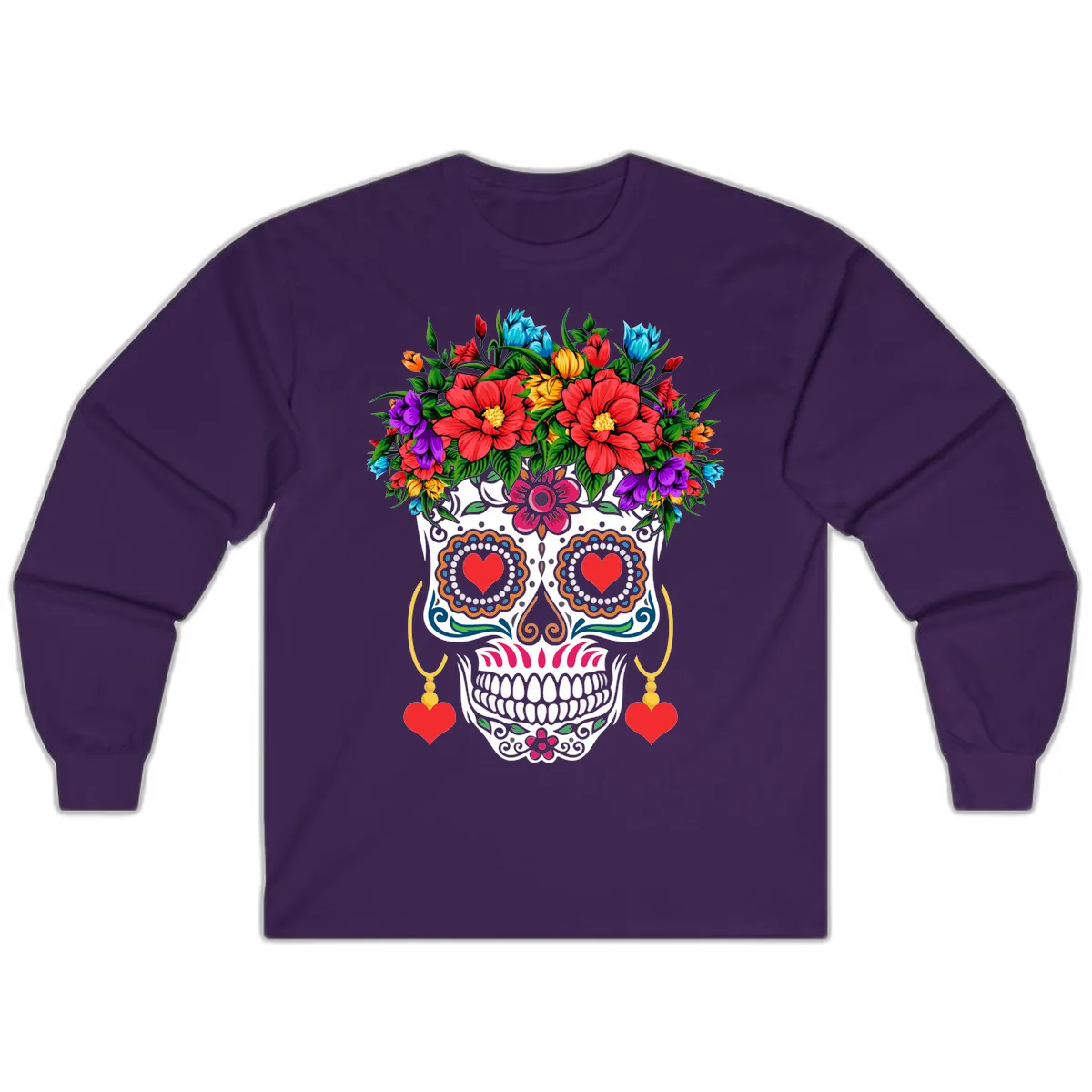 Floral Crown Calavera Sugar Skull Long Sleeve in Purple