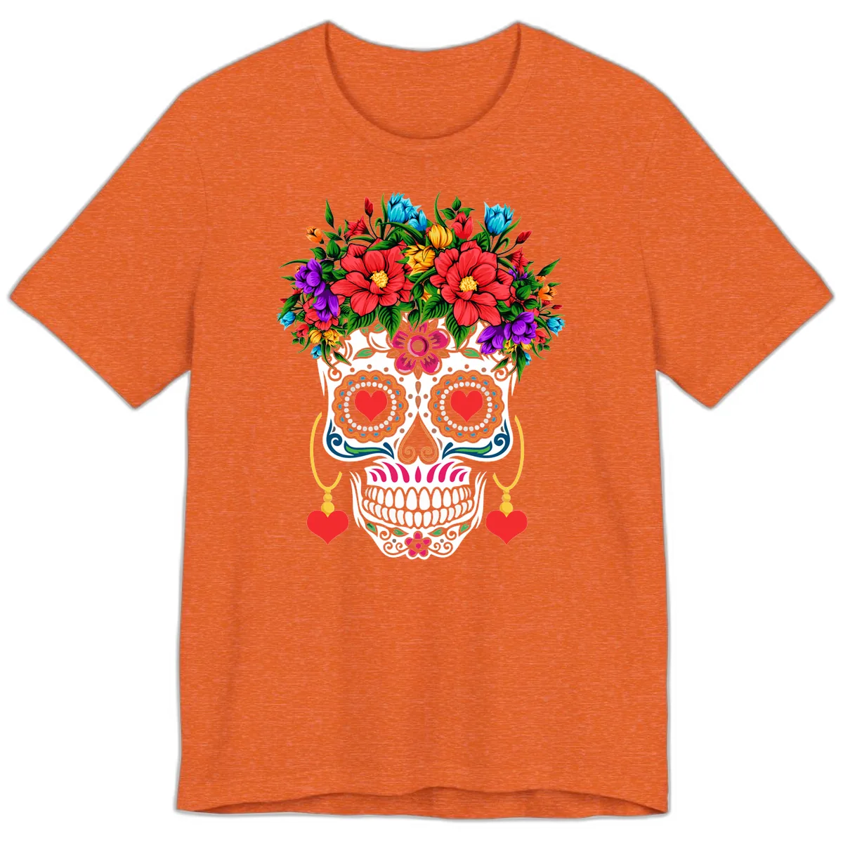 Floral Crown Calavera Sugar Skull Premium T-Shirt in Heather Orange