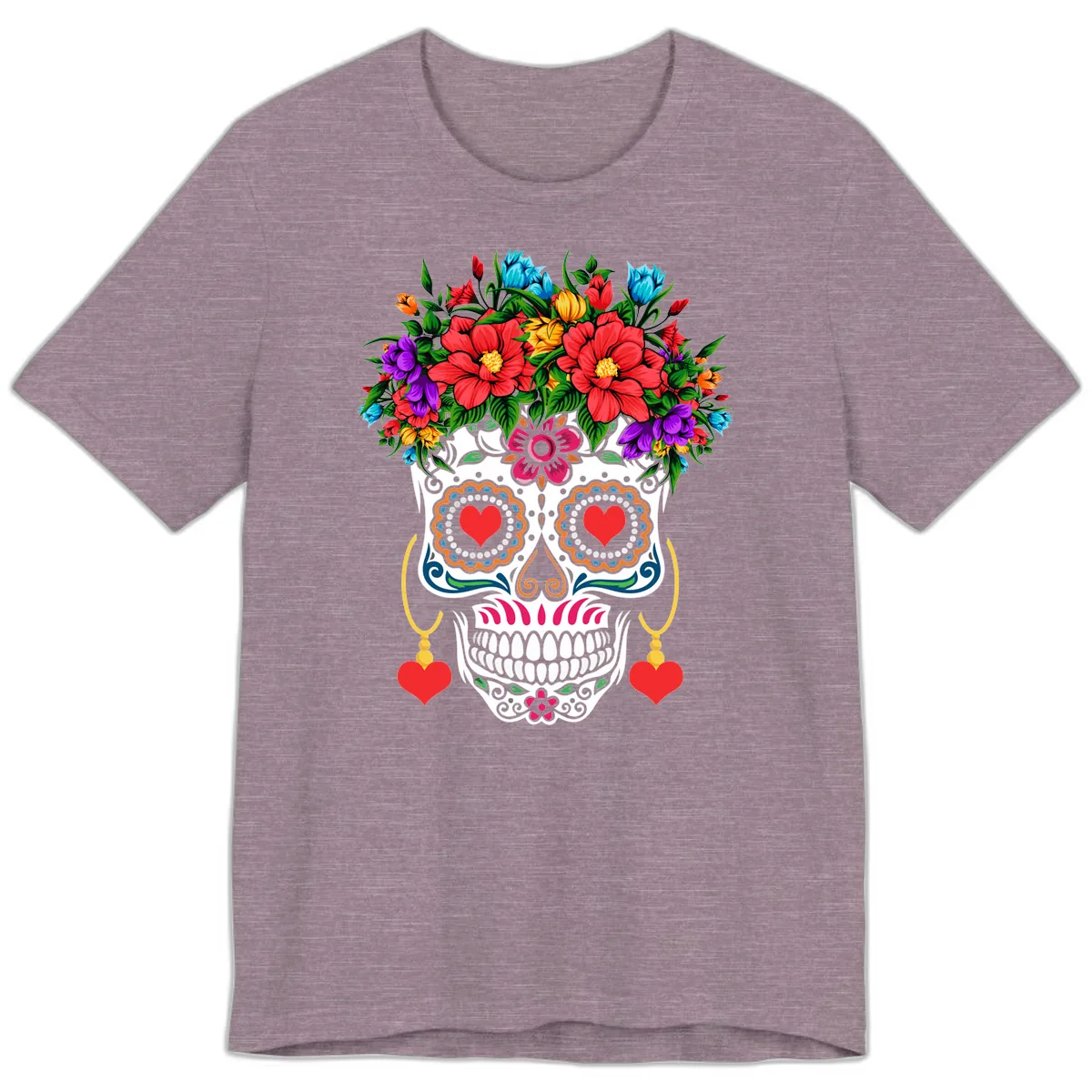 Floral Crown Calavera Sugar Skull Premium T-Shirt in Heather Purple