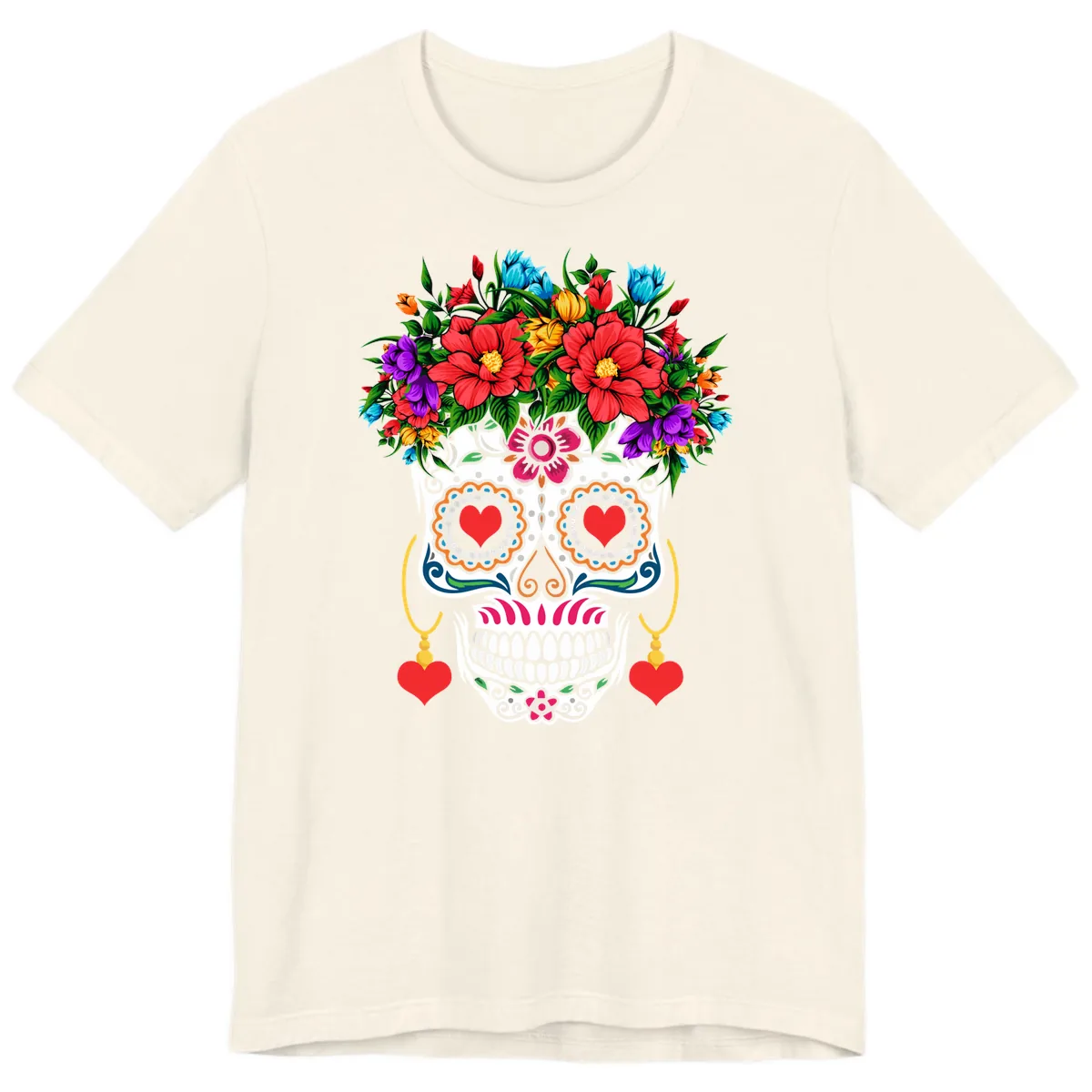 Floral Crown Calavera Sugar Skull Premium T-Shirt in Natural