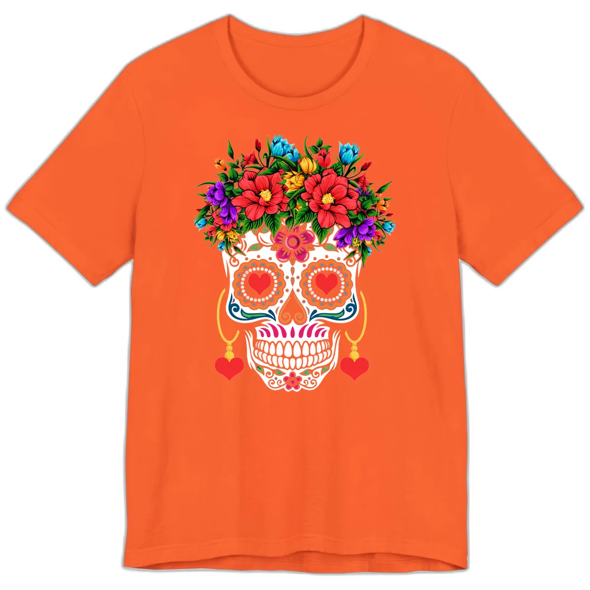 Floral Crown Calavera Sugar Skull Premium T-Shirt in Orange