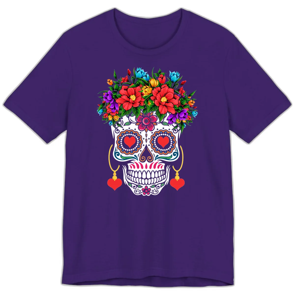 Floral Crown Calavera Sugar Skull Premium T-Shirt in Team Purple
