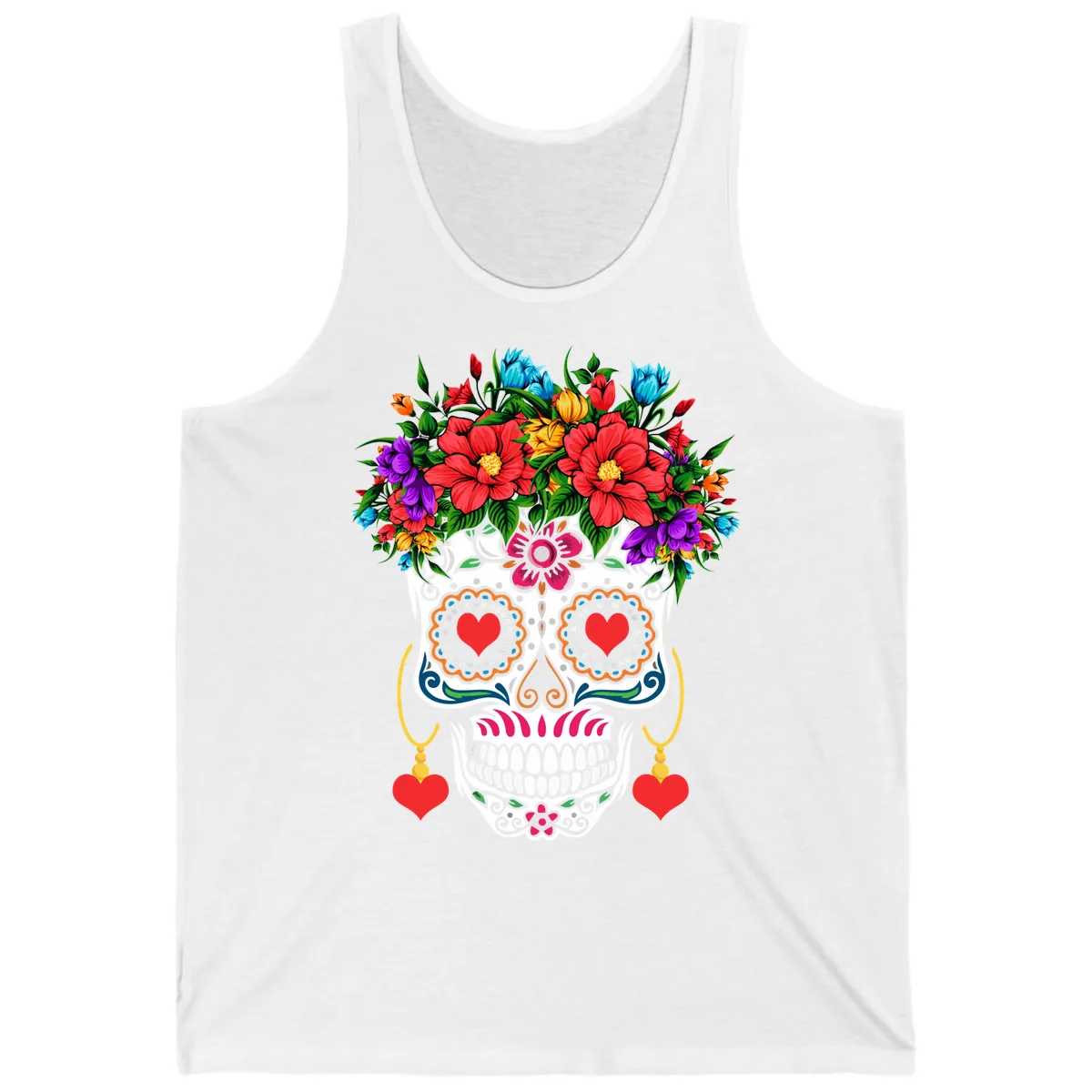 Floral Crown Calavera Sugar Skull Tank in White