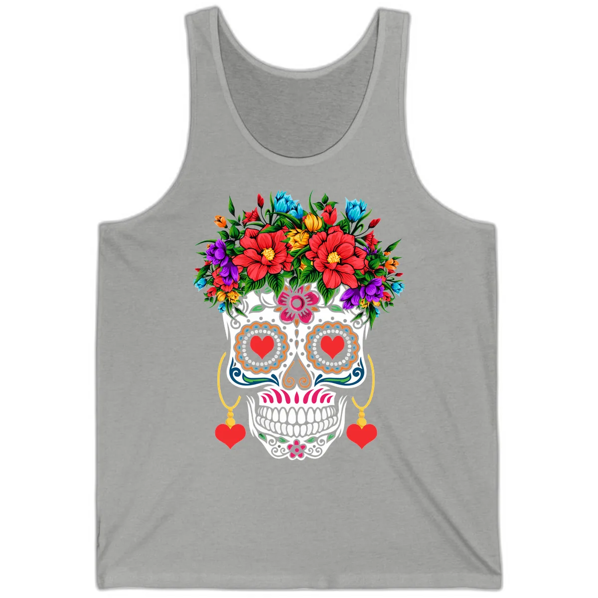 Floral Crown Calavera Sugar Skull Tank in Athletic Heather