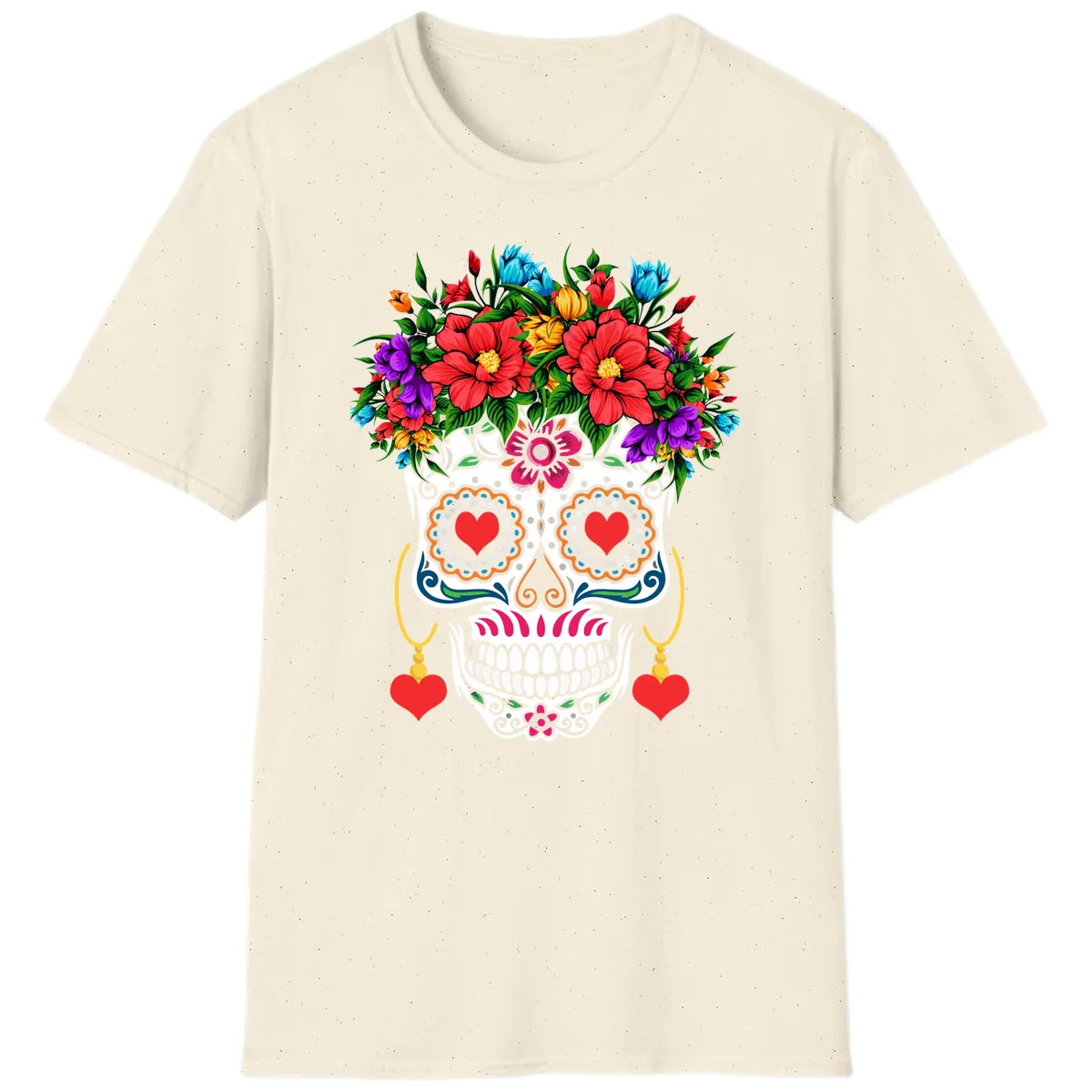 Floral Crown Calavera Sugar Skull T-Shirt in Natural