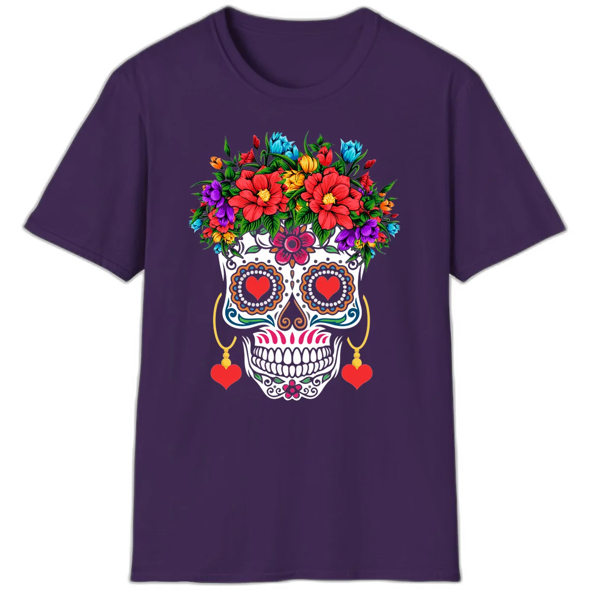 Floral Crown Calavera Sugar Skull T-Shirt in Purple