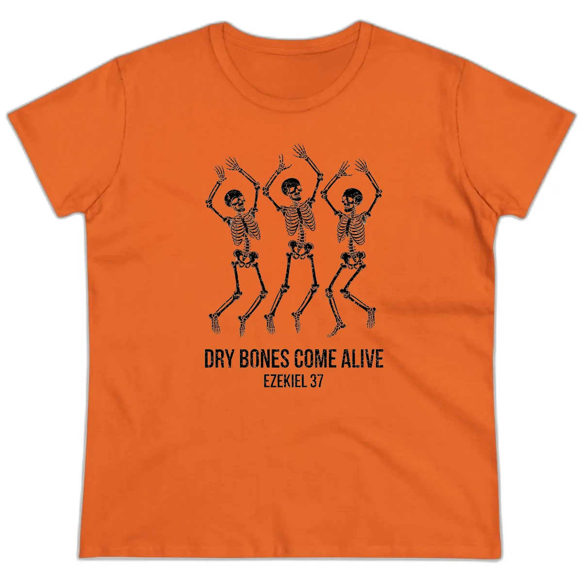 Dancing Dry Bones Come Alive Ladies Tee in Orange