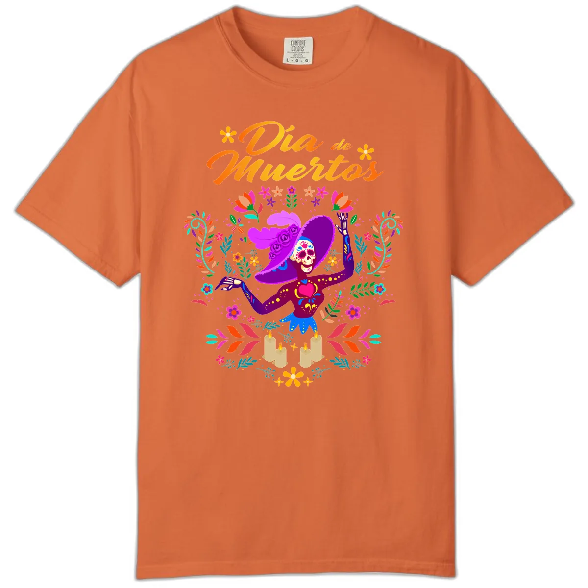 Día de Muertos Catrina Floral Celebration Comfort Color in Burnt Orange