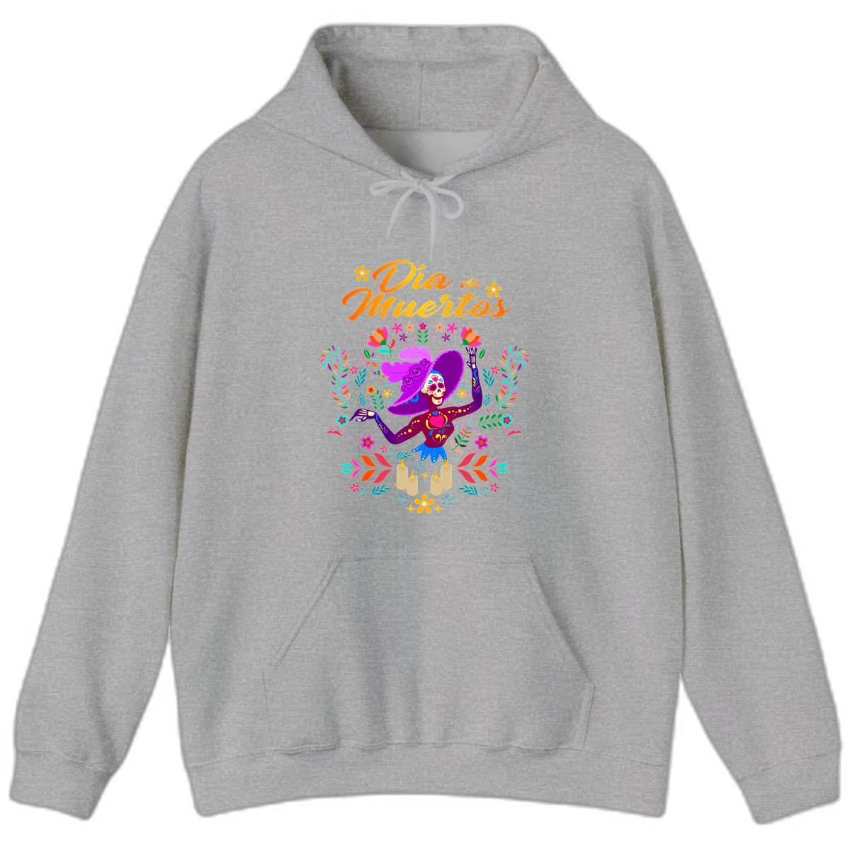 Día de Muertos Catrina Floral Celebration Hoodie in Sport Grey
