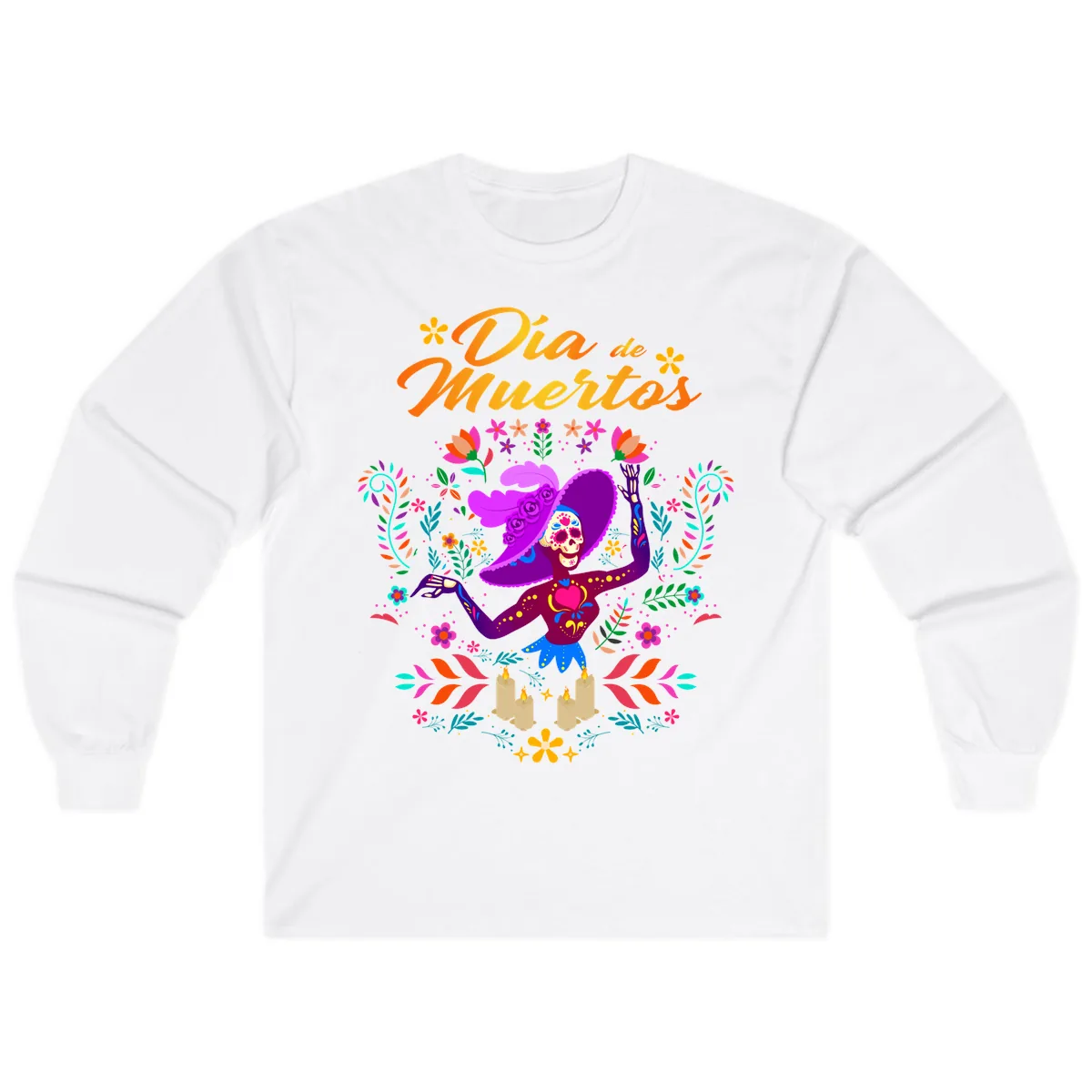 Día de Muertos Catrina Floral Celebration Long Sleeve in White