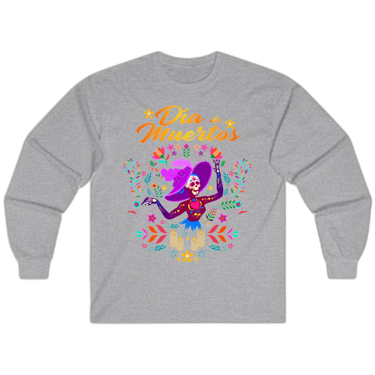 Día de Muertos Catrina Floral Celebration Long Sleeve in Sport Grey