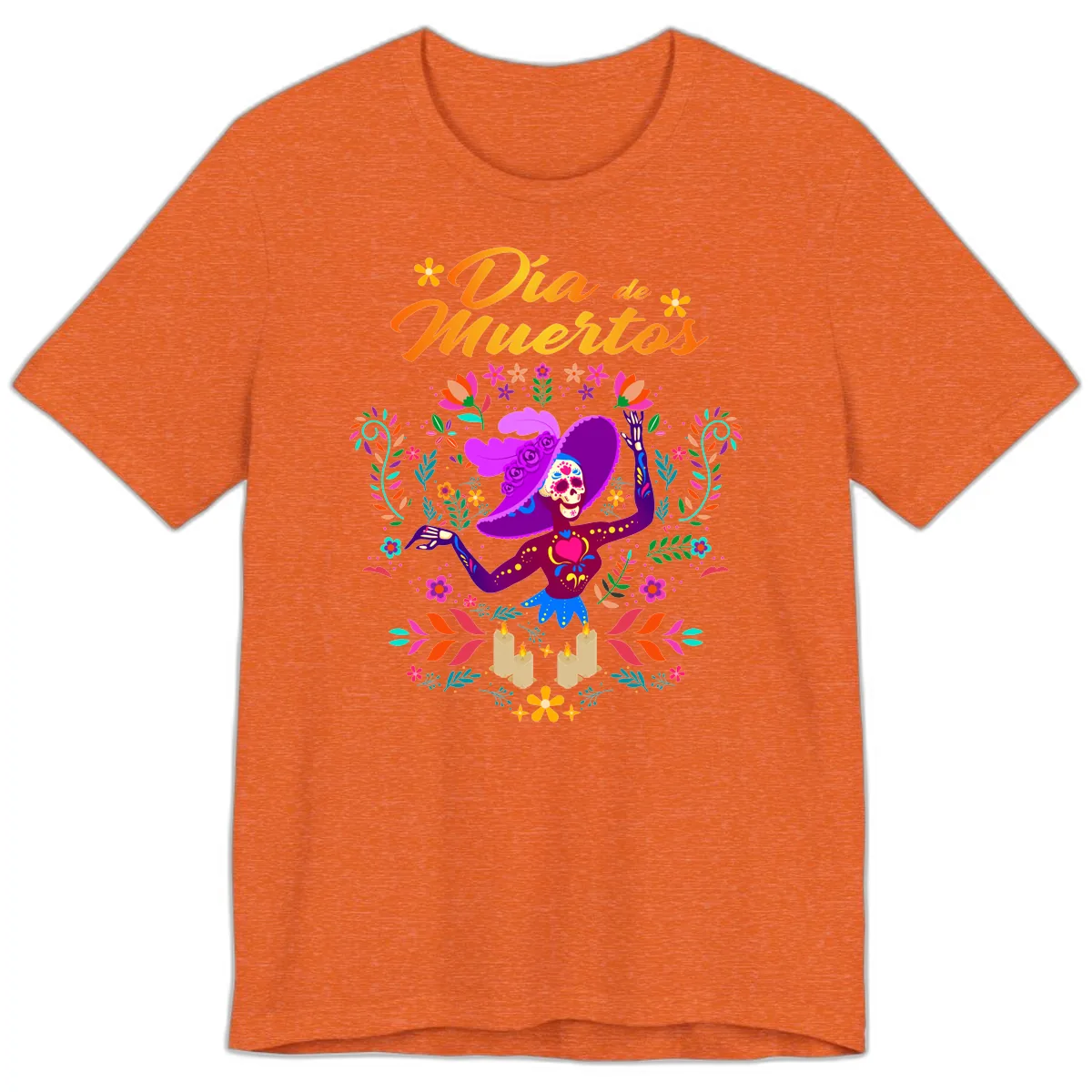 Día de Muertos Catrina Floral Celebration Premium T-Shirt in Heather Orange