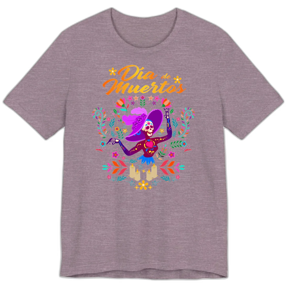 Día de Muertos Catrina Floral Celebration Premium T-Shirt in Heather Purple