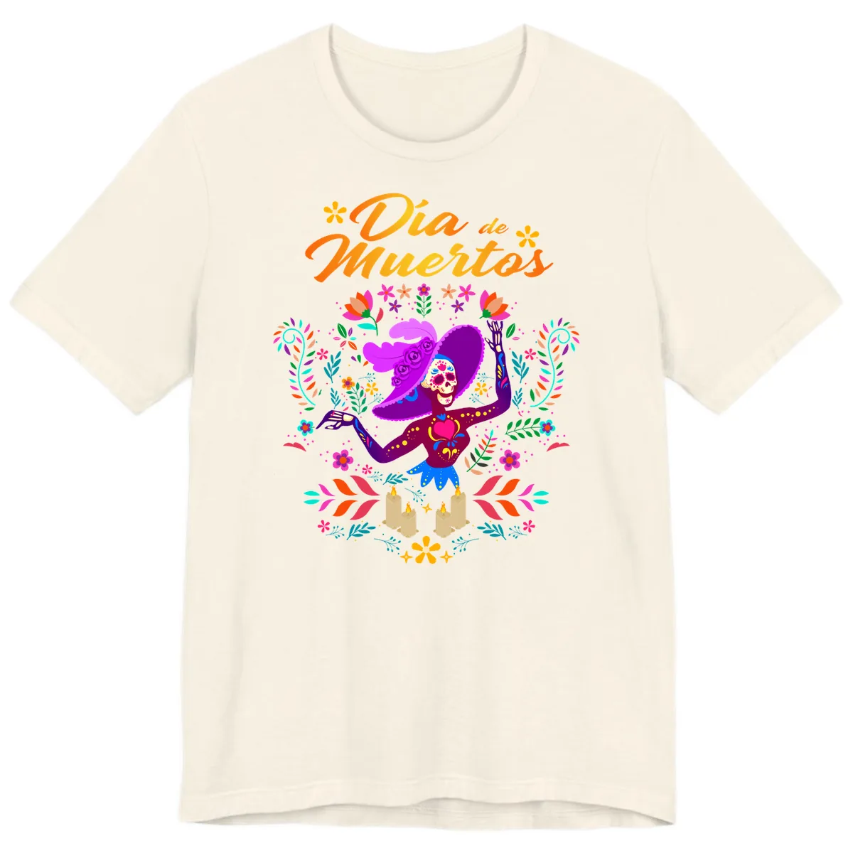 Día de Muertos Catrina Floral Celebration Premium T-Shirt in Natural