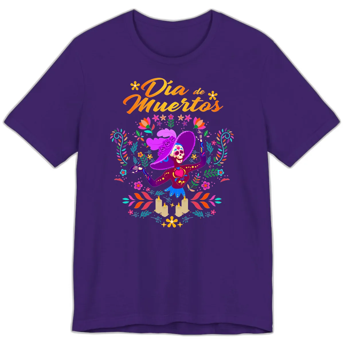Día de Muertos Catrina Floral Celebration Premium T-Shirt in Team Purple