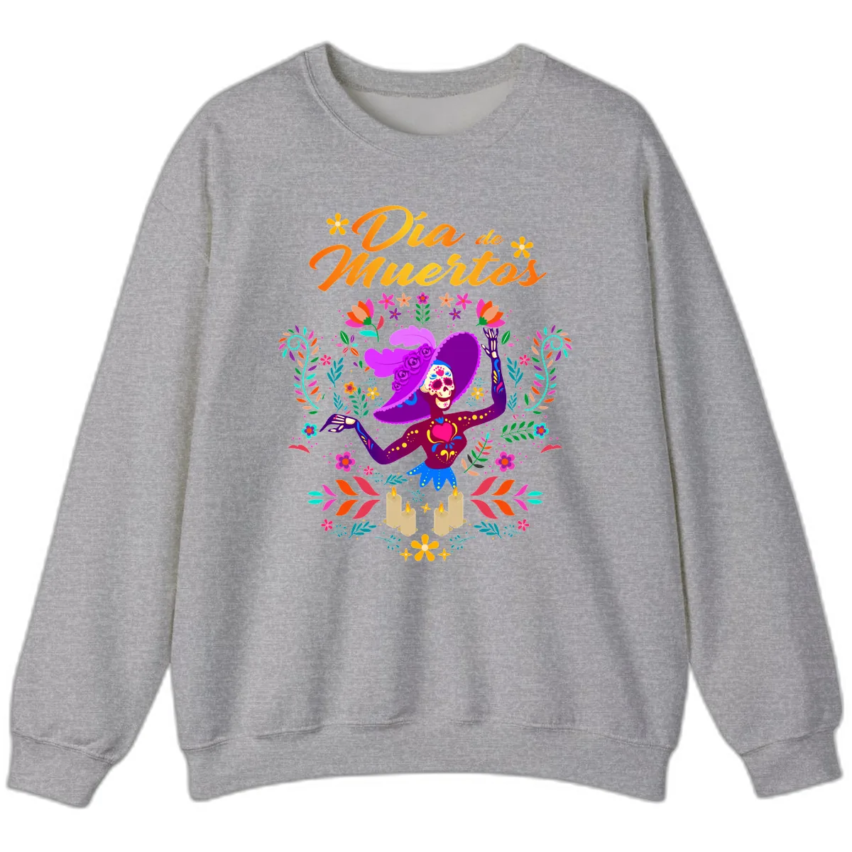 Día de Muertos Catrina Floral Celebration Sweatshirt in Sport Grey