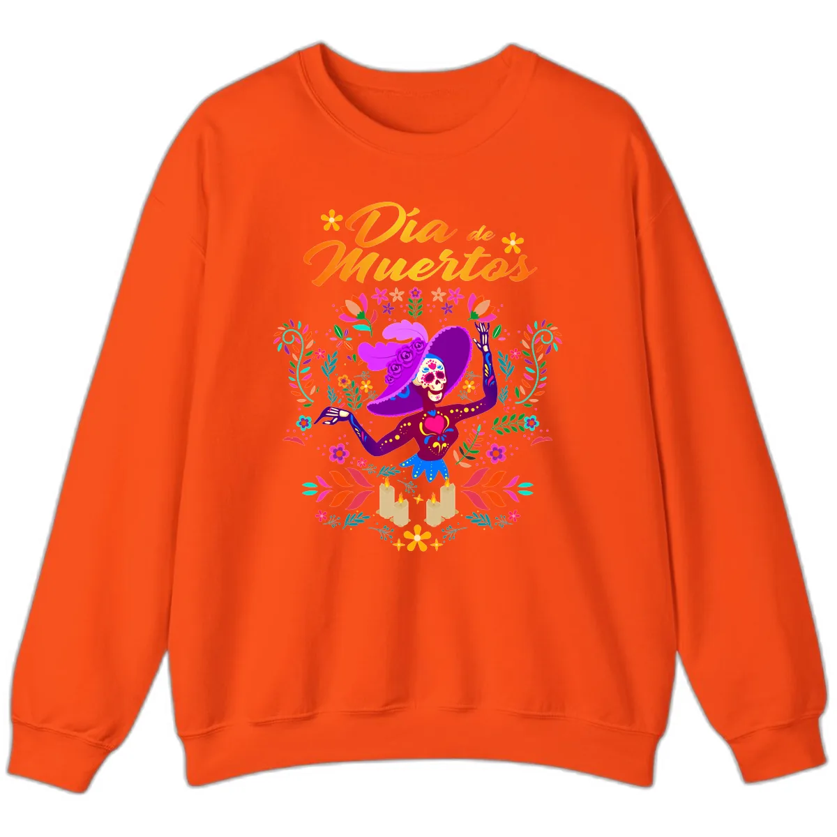 Día de Muertos Catrina Floral Celebration Sweatshirt in Orange