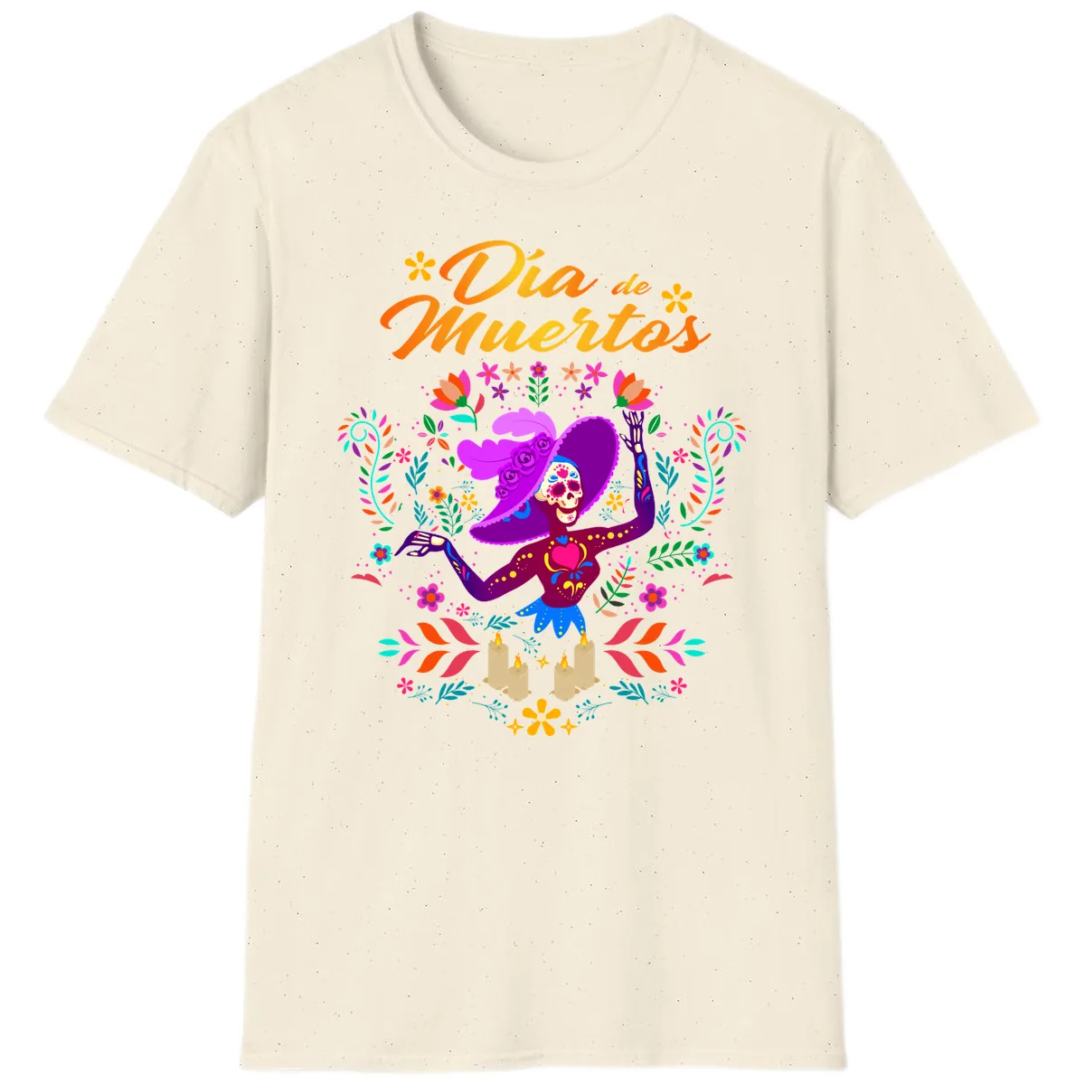 Día de Muertos Catrina Floral Celebration T-Shirt in Natural