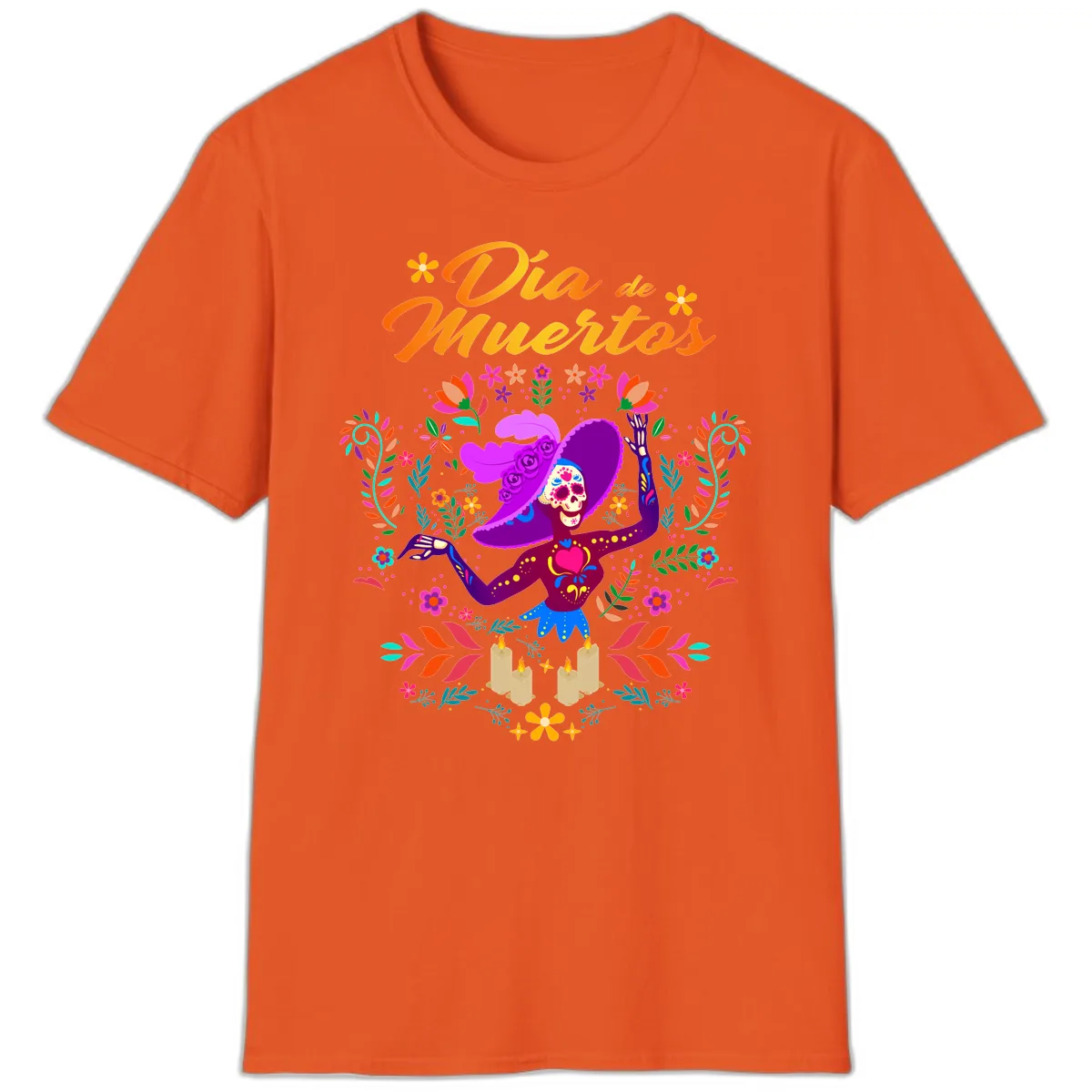 Día de Muertos Catrina Floral Celebration T-Shirt in Orange