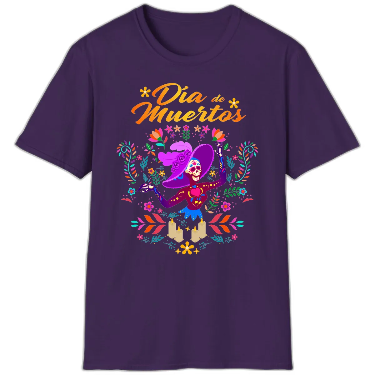 Día de Muertos Catrina Floral Celebration T-Shirt in Purple