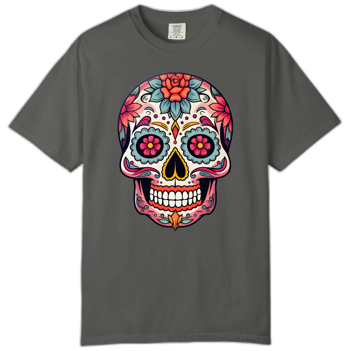 Vibrant Floral Calavera Sugar Skull Comfort Color in Pepper