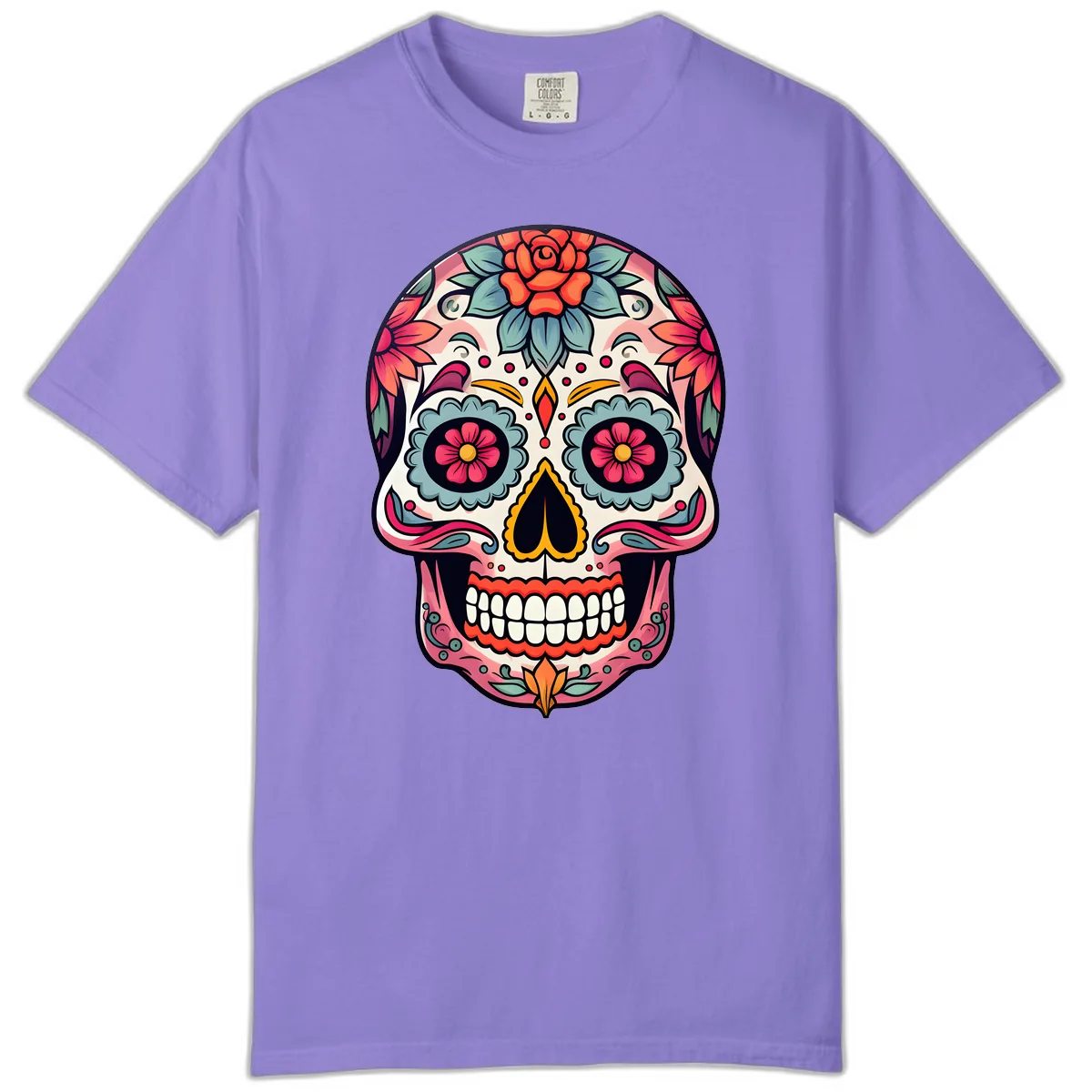 Vibrant Floral Calavera Sugar Skull Comfort Color in Violet