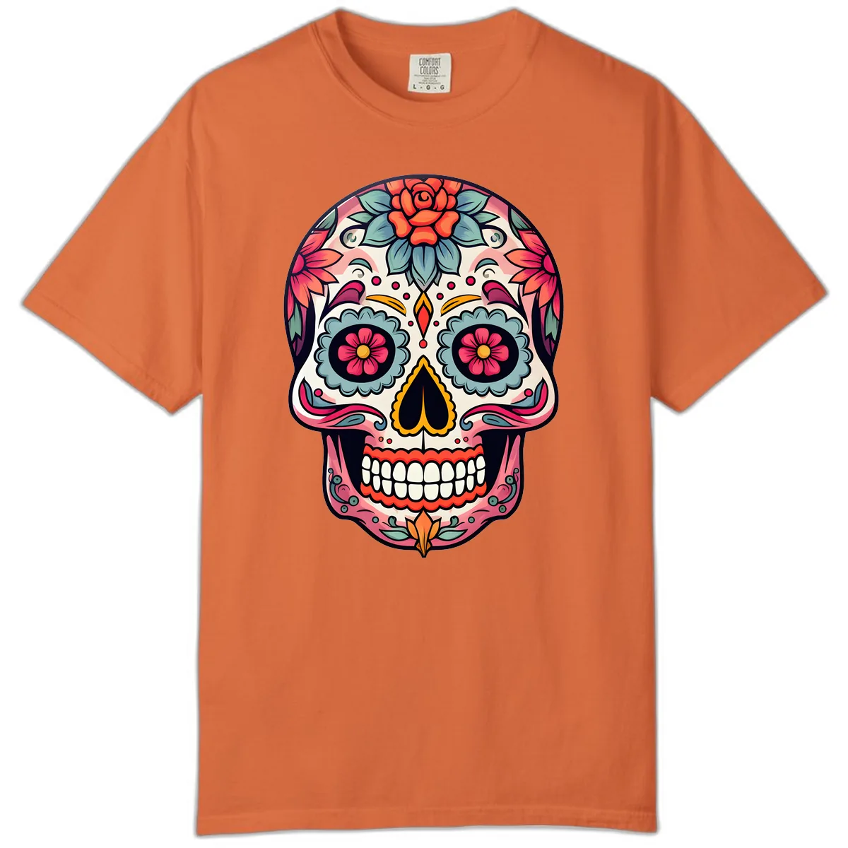 Vibrant Floral Calavera Sugar Skull Comfort Color in Burnt Orange