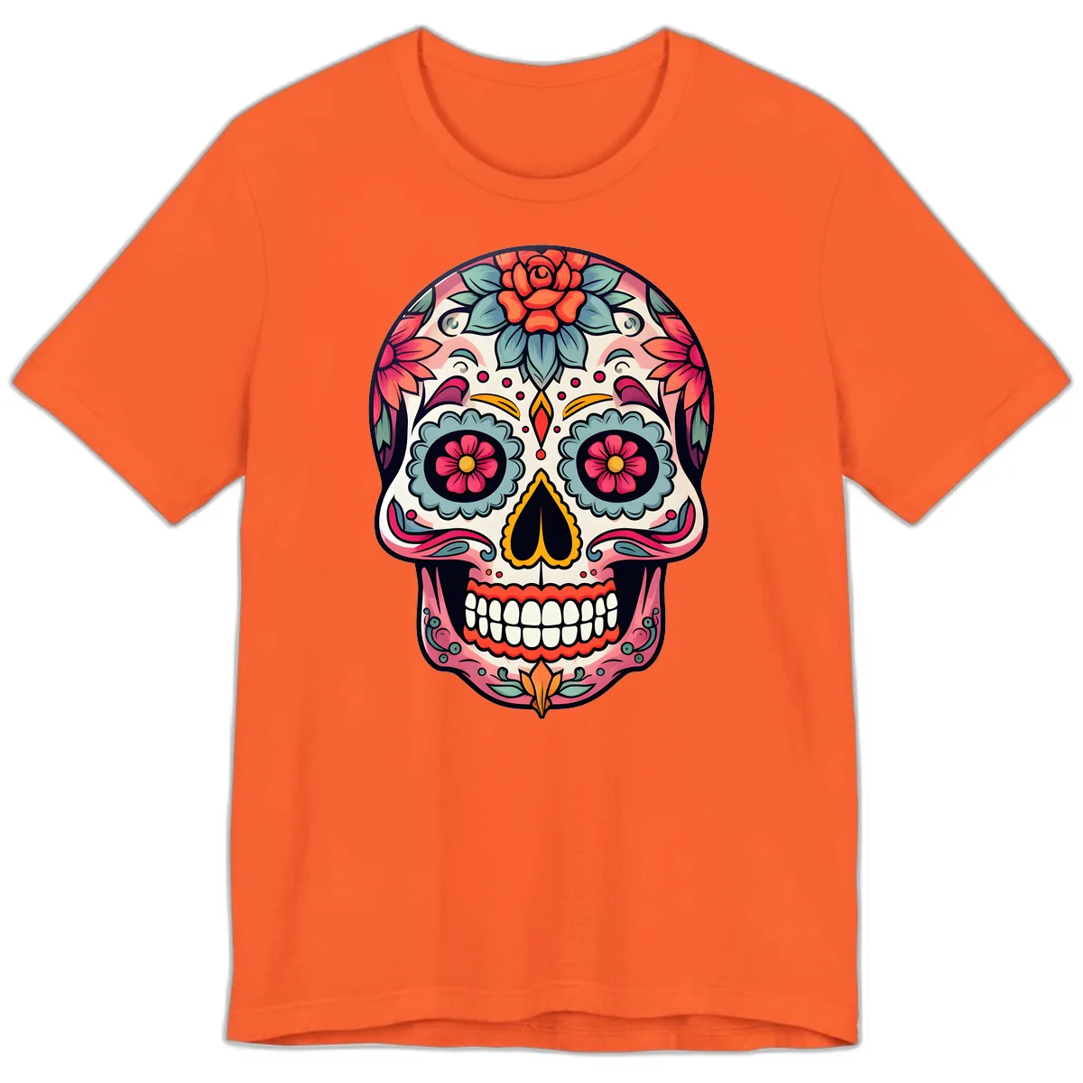 Vibrant Floral Calavera Sugar Skull Premium T-Shirt in Orange