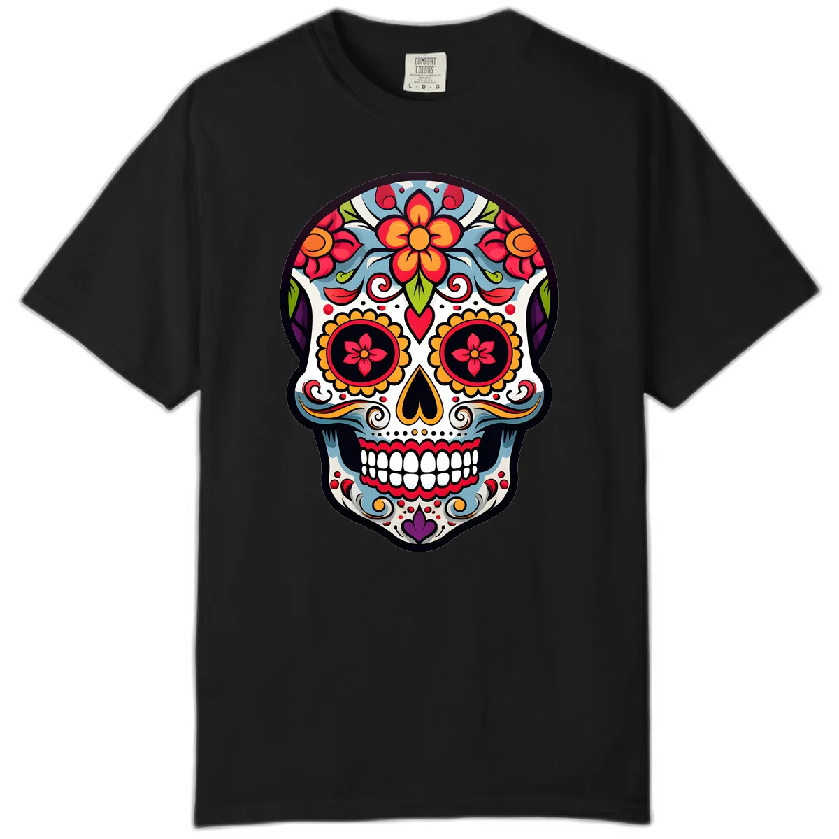 Vibrant Día de los Muertos Sugar Skull Calavera Comfort Color in Black