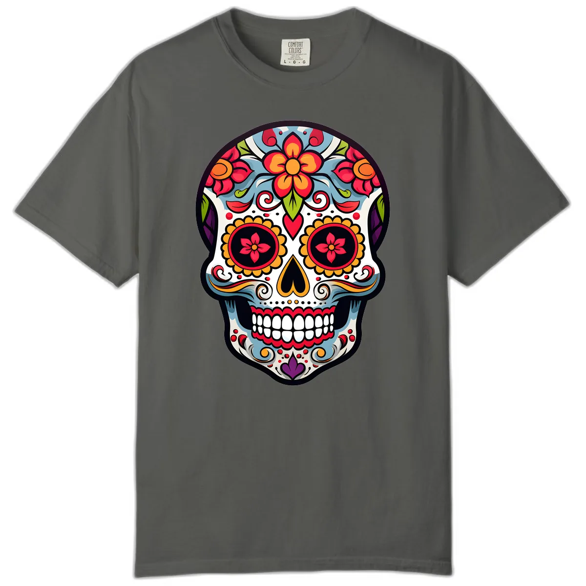 Vibrant Día de los Muertos Sugar Skull Calavera Comfort Color in Pepper