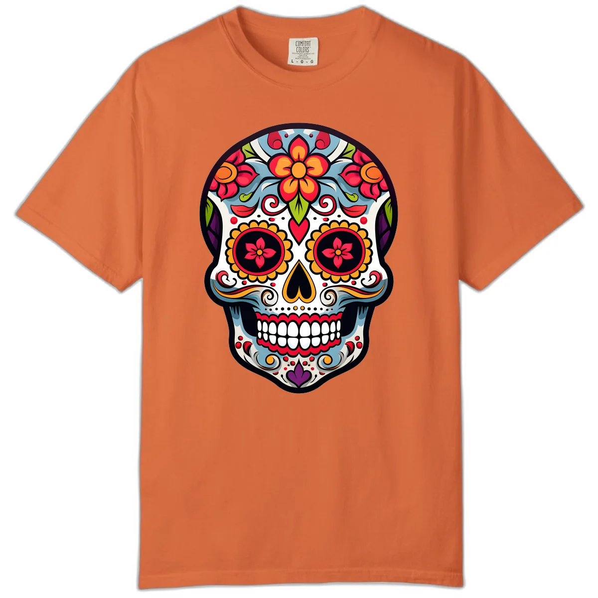 Vibrant Día de los Muertos Sugar Skull Calavera Comfort Color in Burnt Orange