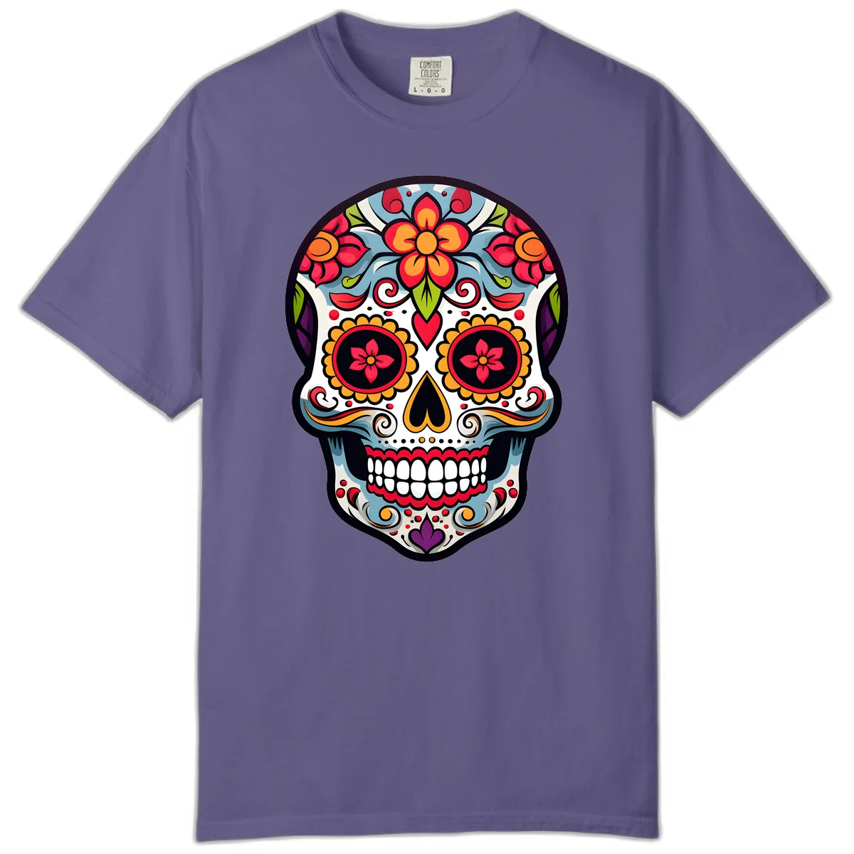 Vibrant Día de los Muertos Sugar Skull Calavera Comfort Color in Grape