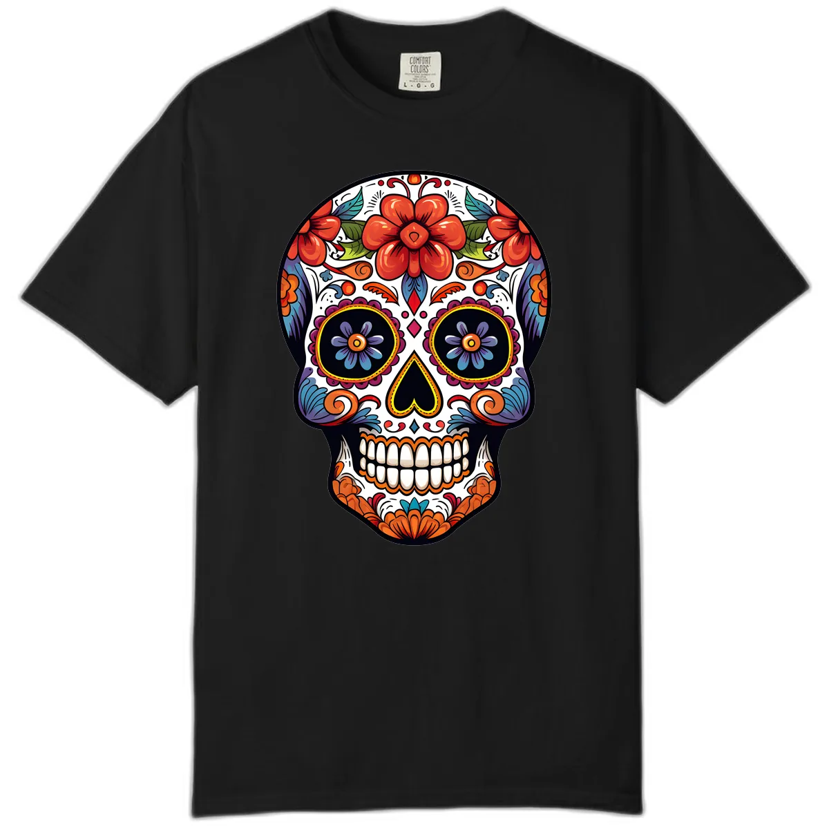 Vibrant Calavera Sugar Skull Art Comfort Color in Black