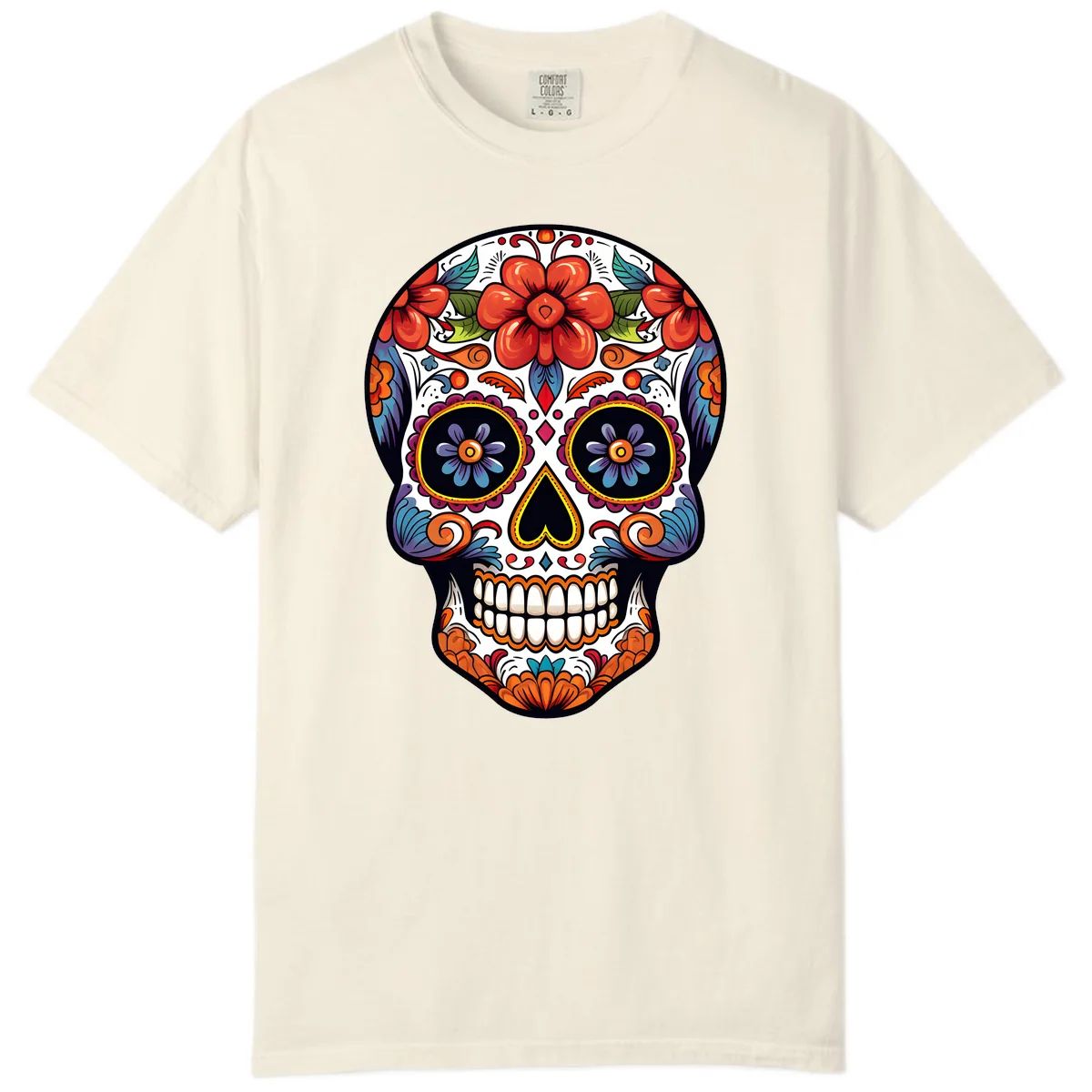 Vibrant Calavera Sugar Skull Art Comfort Color in Ivory