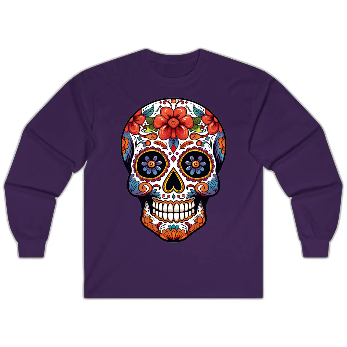 Vibrant Calavera Sugar Skull Art Long Sleeve in Purple