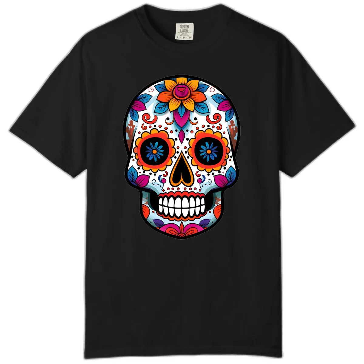 Vibrant Floral Calavera Artistry Comfort Color in Black