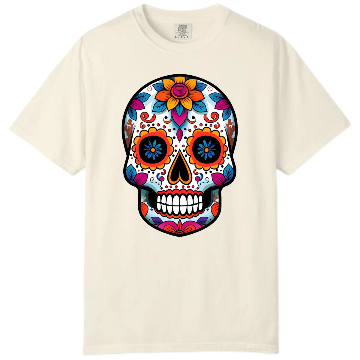 Vibrant Floral Calavera Artistry Comfort Color in Ivory