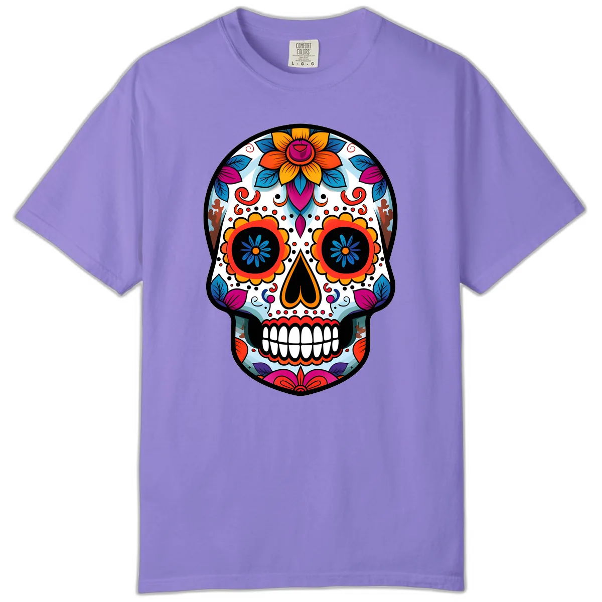 Vibrant Floral Calavera Artistry Comfort Color in Violet