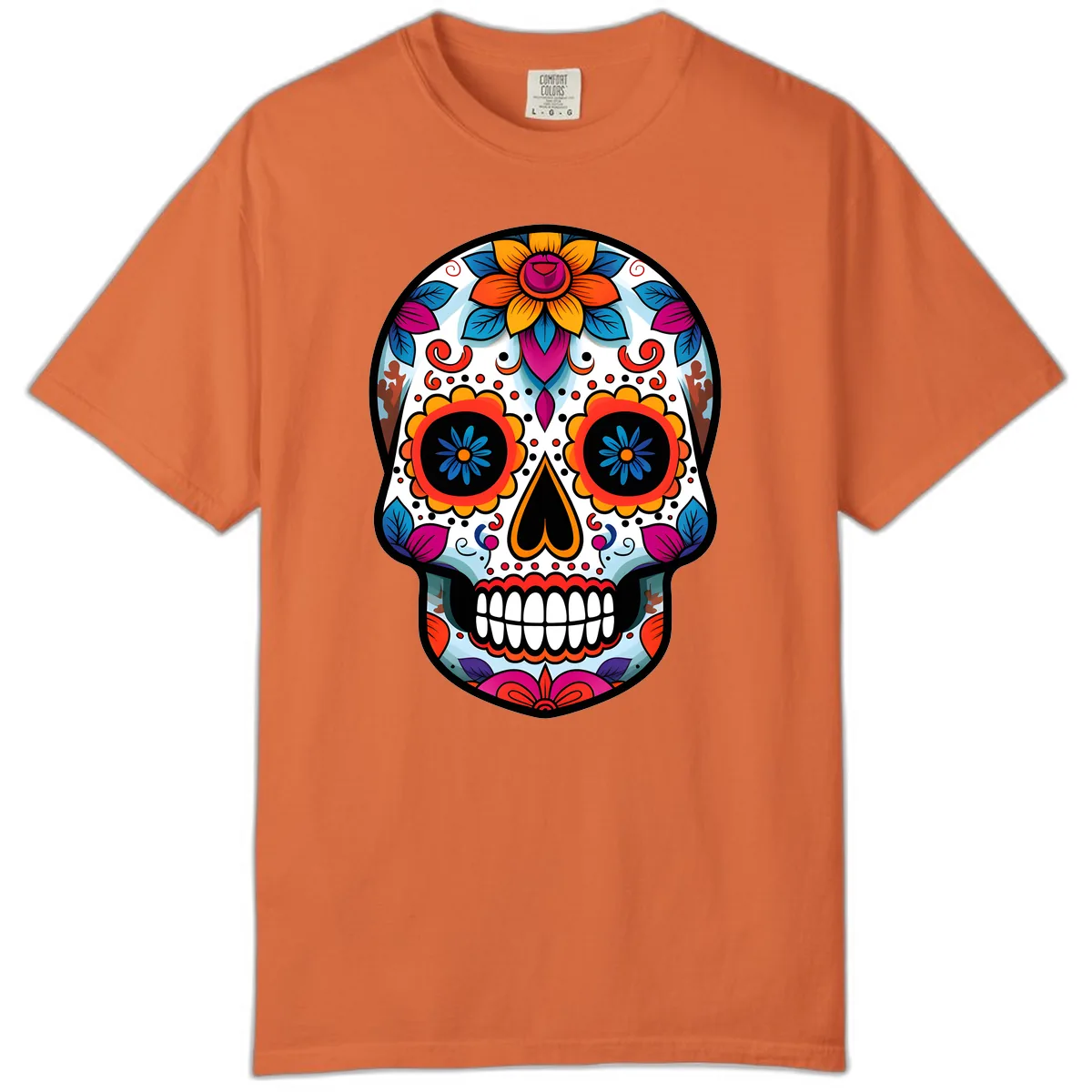 Vibrant Floral Calavera Artistry Comfort Color in Burnt Orange