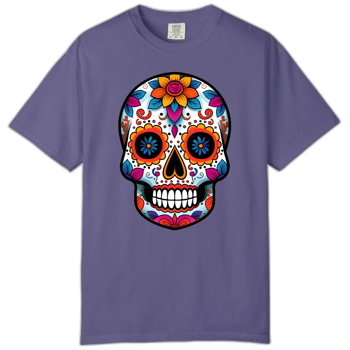 Vibrant Floral Calavera Artistry Comfort Color in Grape