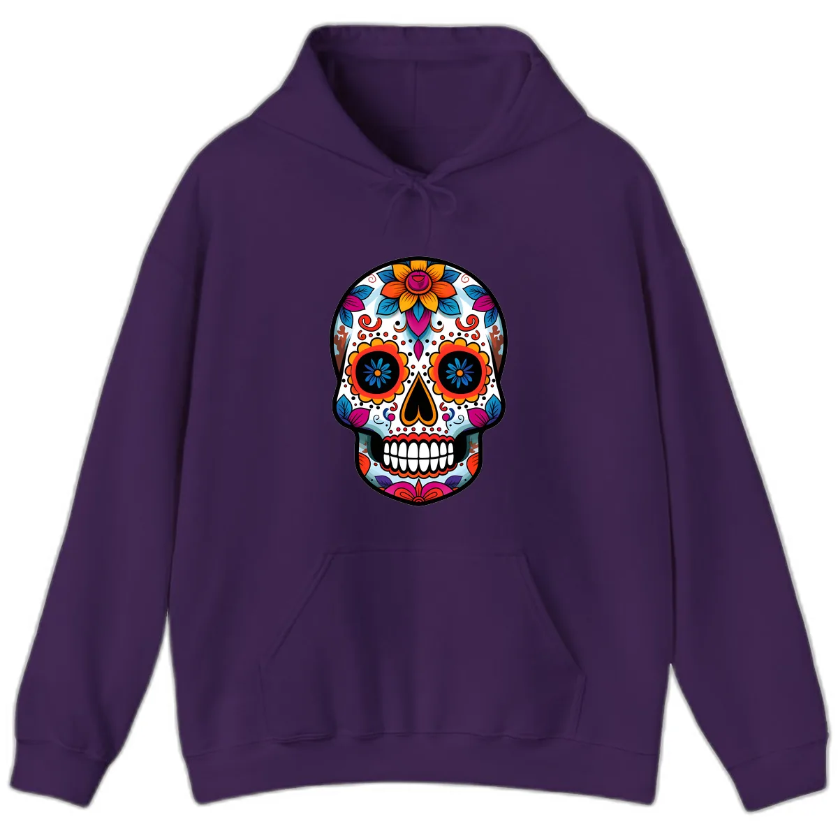 Vibrant Floral Calavera Artistry Hoodie in Purple
