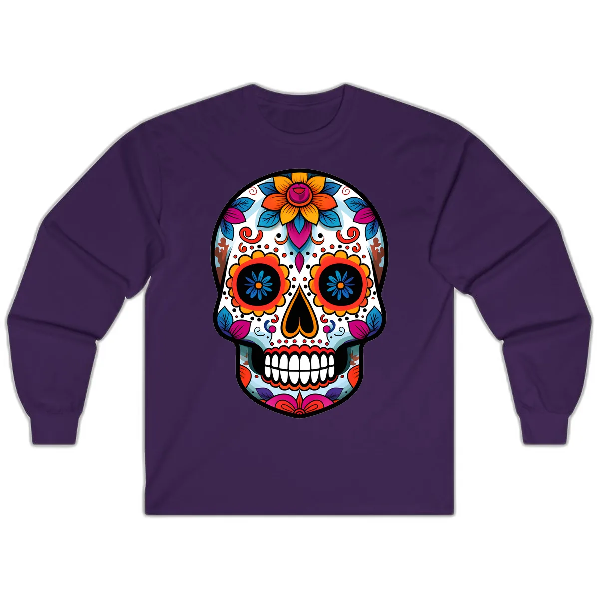 Vibrant Floral Calavera Artistry Long Sleeve in Purple