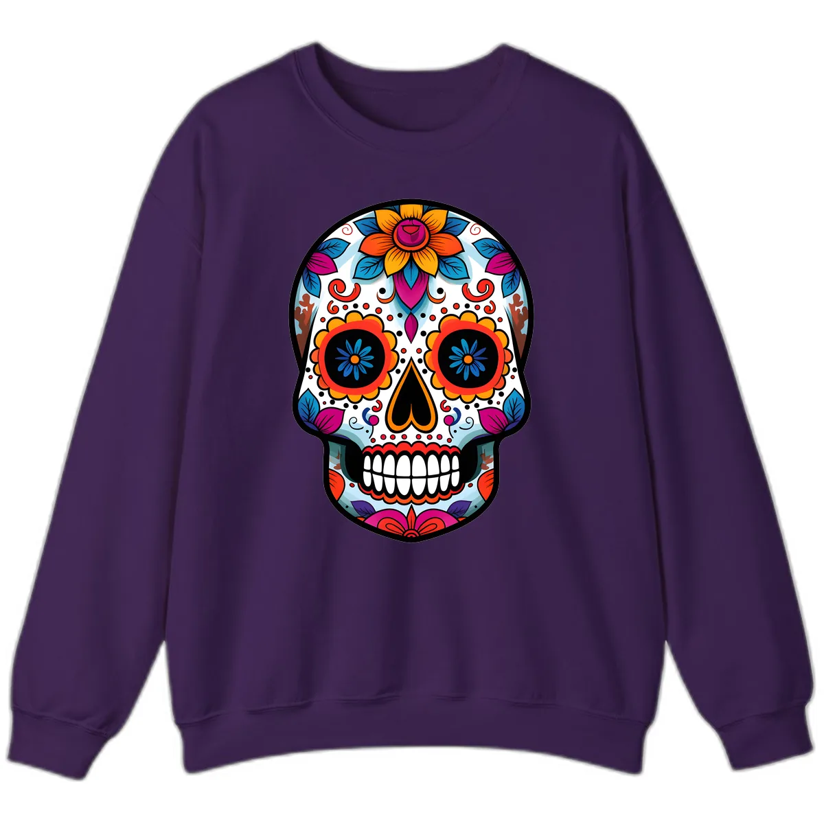 Vibrant Floral Calavera Artistry Sweatshirt in Purple