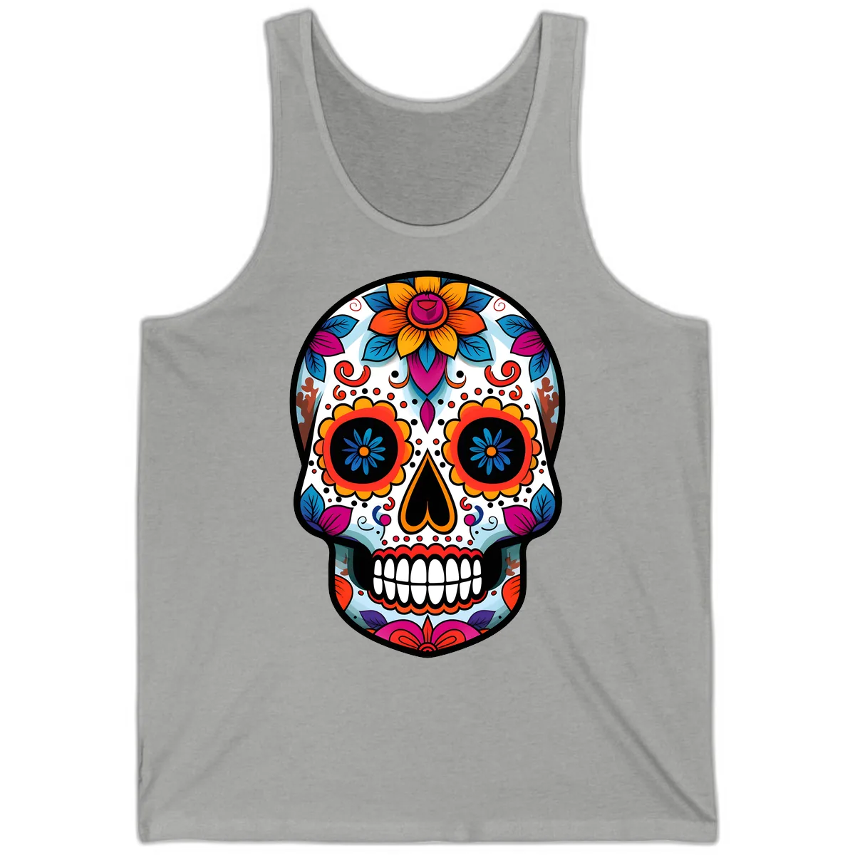 Vibrant Floral Calavera Artistry Tank in Athletic Heather
