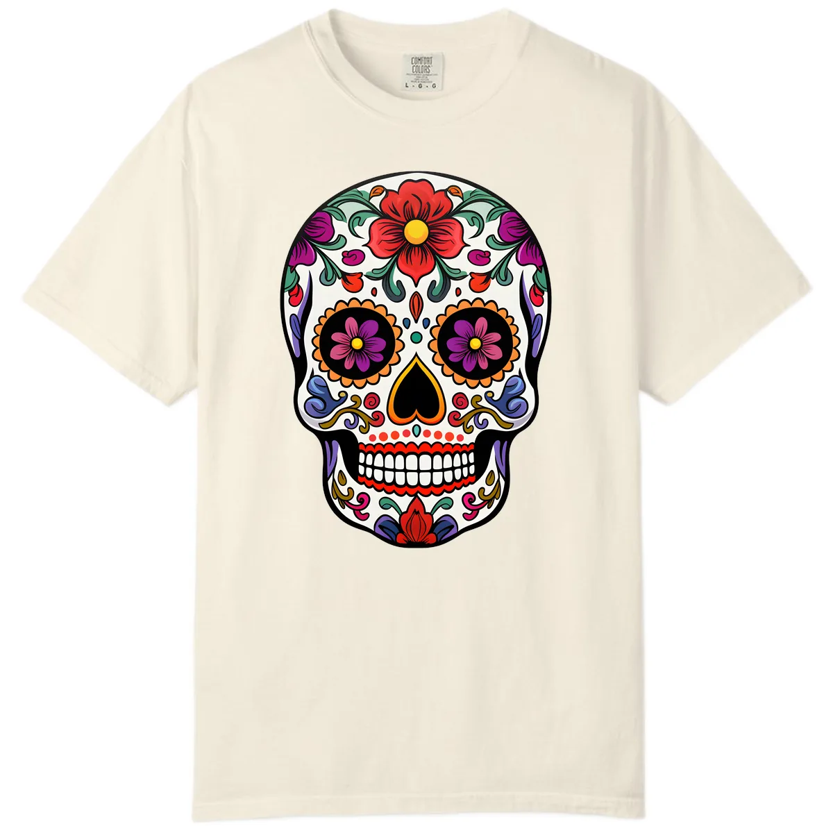 Vibrant Floral Calavera Sugar Skull Comfort Color in Ivory