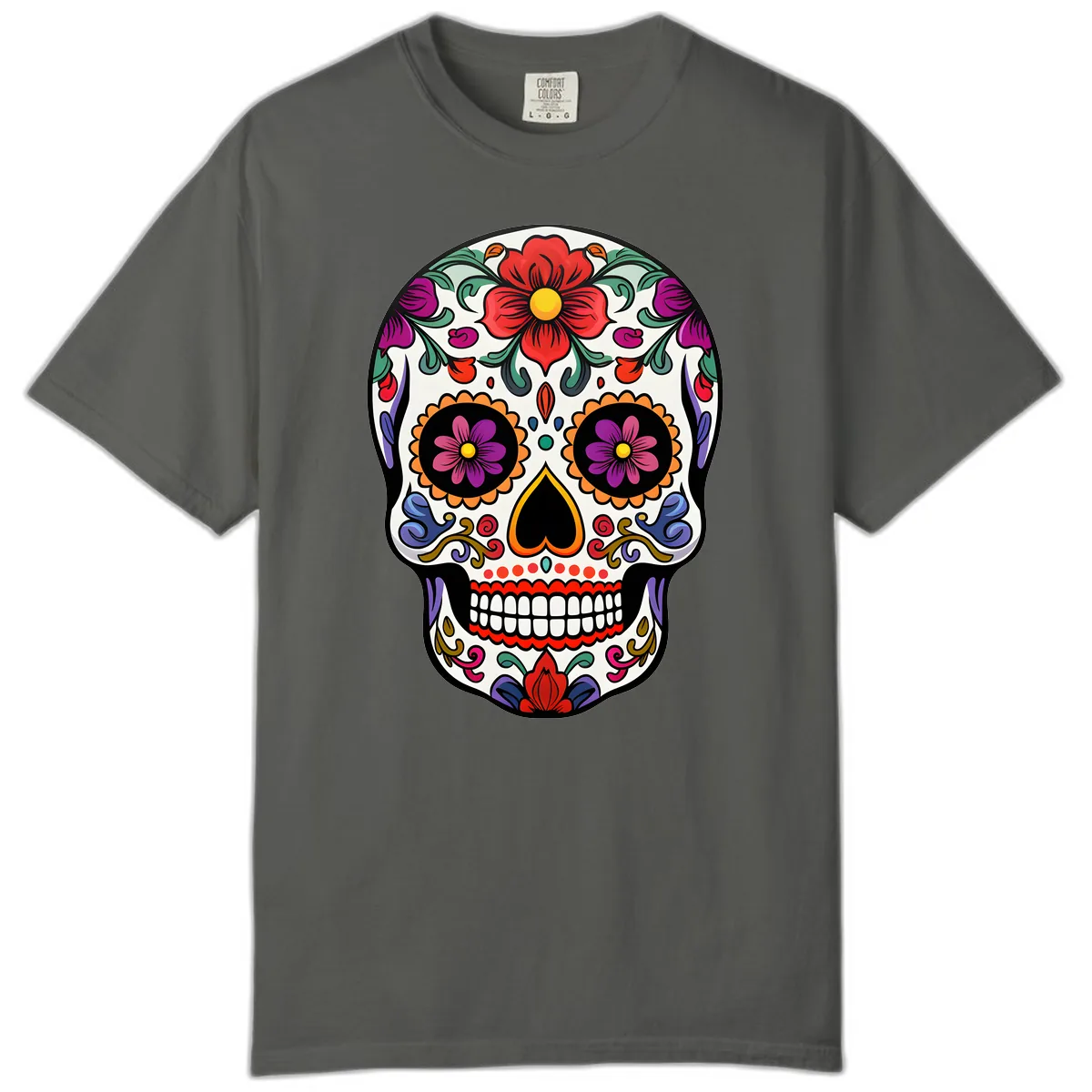 Vibrant Floral Calavera Sugar Skull Comfort Color in Pepper